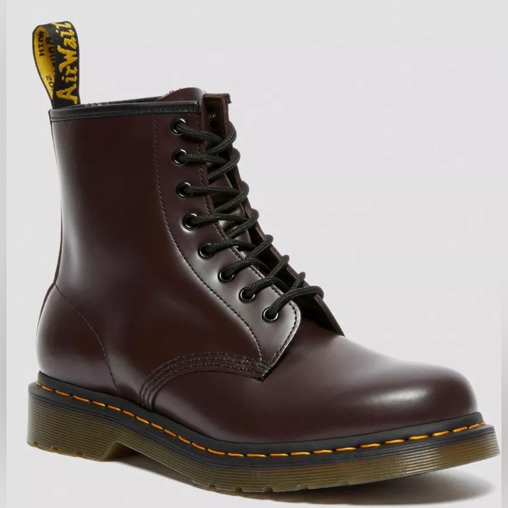 Dr. Marten's 1460 burgundy smooth leather lace up boots